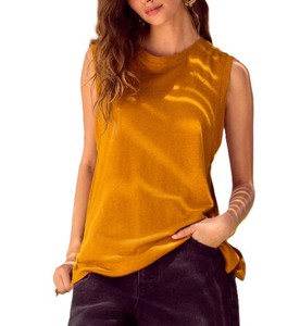 Camiseta sin mangas de gimnasio con logotipo personalizado para mujer, chaleco de Yoga de Color sólido transpirable, Camiseta deportiva cómoda de manga corta para Fitness - Product Image 1