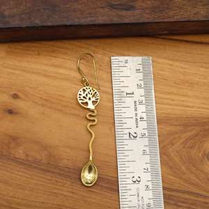 Pendientes Colgantes Árbol de la Vida |   Pendientes de latón artesanales con dije de cuchara ondulada, joyería espiritual de moda para mujer, venta al por mayor - Product Image 2