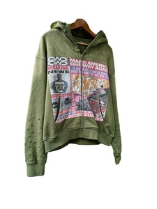 Service OEM personnalisé – Sweat à capuche zippé pour homme, style hip-hop, avec broderie de patchs vieillis et strass, coupe oversize, en molleton, idéal pour l'hiver - Product Image 4