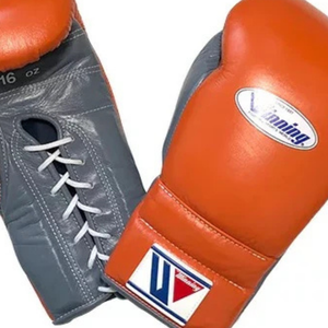 Gants de boxe à lacets Winning Orange Gris Cuir véritable de qualité supérieure Gants de boxe professionnels Entraînement Sparring 8oz 10oz 12oz - Product Image 2
