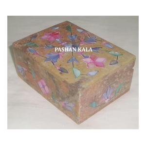 Beau savon en pierre naturelle rectangulaire fait à la main avec incrustation de nacre de différentes couleurs pour la décoration de la maison et les cadeaux - Product Image 1