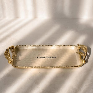 Forme carrée martelée poignées dorées plateau de luxe moderne servir les meilleurs fruits plateau de couleur argent fabriqué à la main - Product Image 4