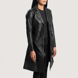 Abrigo Largo de Cuero con Forro de Borrego para Mujer, Color Negro, Estilo Urbano, Impermeable, con Relleno de Lana y Algodón para Otoño, Invierno y Primavera - Product Image 2