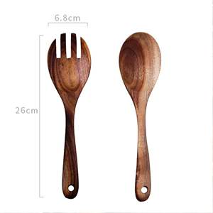 Cuchara sólida de madera de Acacia, juego de servidor de ensalada de madera de 2 artículos de cocina únicos hechos a mano - Product Image 3