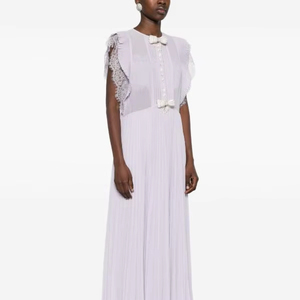 Robe de soirée blanche de style vintage col rond sans manches à volants embellissement longue robe de bal au sol perles de taille naturelle - Product Image 1