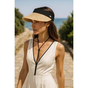 Black Fringe Detail Soft <b>Visor</b> <b>Straw</b> Hat HSR2110 - black2110 - Product Image 2