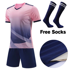 High Quality Men Soccer Uniform Customized Logo on Front V-Neck Shirt Short sleeves With Contrast Shorts OEM - Product Image 4