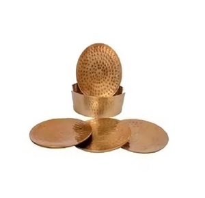Top Selling Set of 6 Pcs <b>Gold</b> Metal <b>Coasters</b> Classic Style Round Shape Decorative Metal Crafts Low Price - Product Image 1
