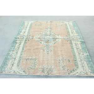 Alfombra Vintage Ecológica de Patchwork de 5.9x6.2 pies, Azul, Lana Marroquí Turca con Base de Látex - Product Image 1