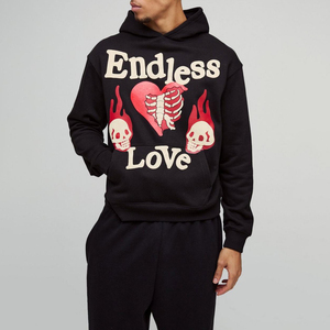 Sweat à capuche brodé 100% coton 400 GSM lourd pour homme sérigraphie personnalisée de haute qualité Streetwear avec appliques pour l'hiver - Product Image 3
