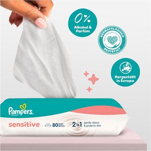 Lingettes pour bébé Pampers Sensitive, 1200 lingettes (15 x 80) pour peau sensible, testées dermatologiquement, trousse de premiers soins pour nouveau-nés - Product Image 3