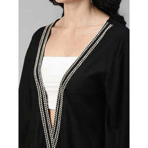 Deebaco Women's <b>Black</b> 2 Piece Co-Ord Set V-Neck 3/4th Sleeves <b>Sequined</b> Trim Loose Fit Casual Blazer With Short Summer Outfits - Product Image 5