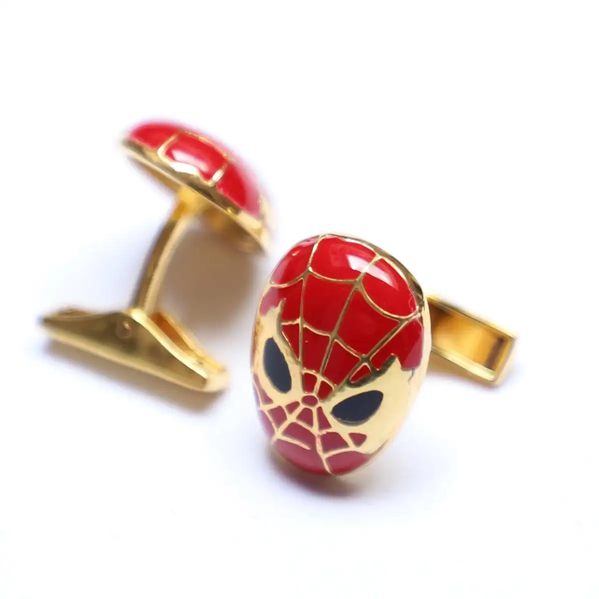 Beautiful Red Black Golden Enamel Cufflinks Spiderman Men's Cufflinks Spiderman Shape Cufflinks Gift For Husband Gift For mens