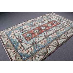 Alfombra de 5.3x9 pies, Alfombra Turca Vintage, Alfombra de Lana Ikat Azul - Product Image 2