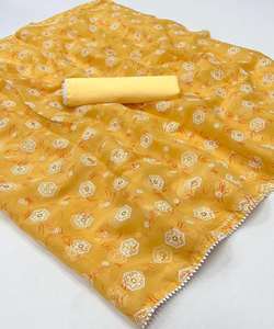 Élégant sari en soie pour mariage avec broderie lourde et beau look fantaisie pour les occasions spéciales des femmes - Product Image 2