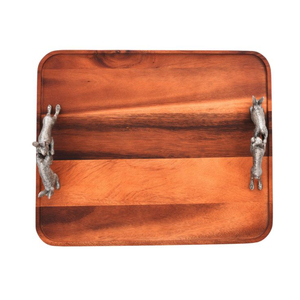 Vente en gros de vaisselle de salle à manger domestique plateau de service en bois avec poignée en métal argenté plateau décoratif moderne à bon prix - Product Image 5