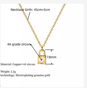 Collar con Mini Candado de Alta Gama Español con Incrustaciones de Circonita, Delicado y Pequeño Colgante de Candado. - Product Image 2
