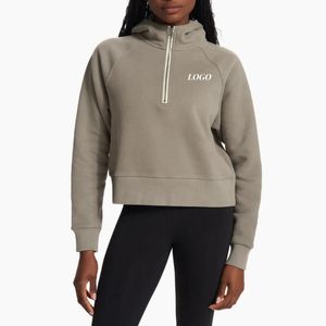 Sweat à capuche en coton décontracté pour femmes à la mode sweat-shirt court pour la saison d'automne respirant Streetwear doublé Design avant en gros - Product Image 3