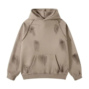 MOVATEXTILES New Arrival Oversized Acid Washed Distressed Hoodies Hommes Basics Ripped Oversized Vintage HeavyWeight Hoodie Foe Hommes - Product Image 4