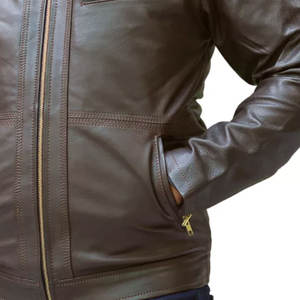 Hot Sale Men's Coated Genuine Leather <b>Vintage</b> <b>Jacket</b> with Stand Collar Full Sleeves and Autumn Street Wear - Product Image 5