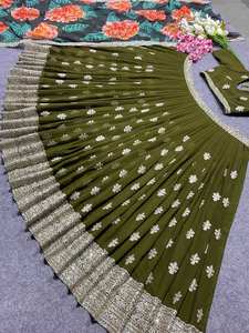 Nuevo Diseño Tradicional, Estilo Coadded, Tela de Imitación Georgette, Atractivo Verde Mehendi Bordado, Sin Arrugas, para Fiestas de Verano e Invierno - Product Image 5