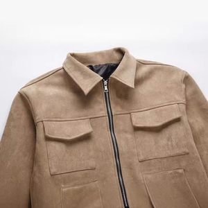 Chaqueta de cuero de gamuza para hombre de alta calidad, chaqueta de gamuza gruesa con cremallera y múltiples bolsillos para hombre - Product Image 3