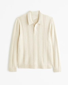 Suéter de cuello de manga larga informal de punto de lana 100% marfil para hombre con logotipo frontal texturizado suave transpirable para otoño - Product Image 3