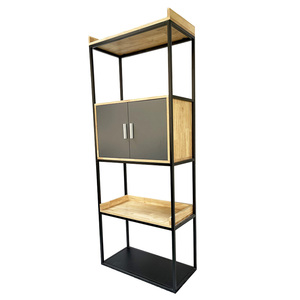 Standing Type Decorative Shelf with <b>Drawers</b> Rubber Wood and Iron Frame KS68121 for Living Room - Product Image 3