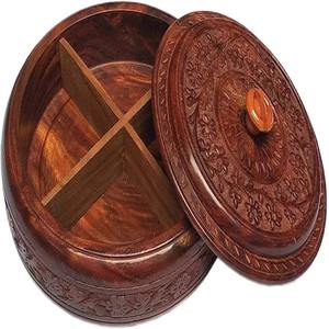 6 pouces marron Vintage réutilisable en bois multifonction Snack conteneur de stockage couvercle 4 compartiments fête servant des noix bonbons biscuits - Product Image 2