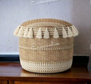 Offre Spéciale écologique tissé à la main rond en jute naturel Boho maison pouf tabouret pouf Console incrustée d'os - Product Image 2