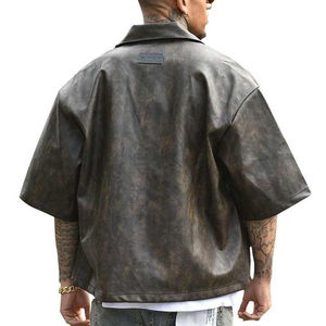 2026 New Arrival Custom Design & Logo Men's Clothes Oversized Leather Short Sleeve Shirt for Men Street Wear Boxy Leather Shirts - Product Image 4