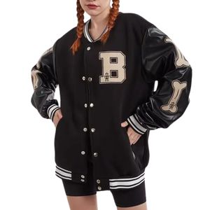 Veste d'hiver décontractée à blocs de couleurs pour hommes avec broderie de lettres vintage Patch de baseball enduit de grande taille pour le style hip-hop - Product Image 1