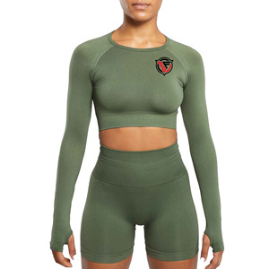 Nuevas camisetas cortas de manga larga con cuello redondo sin costuras para mujer de verano, camisetas de entrenamiento para gimnasio, camisetas ajustadas de secado rápido para mujer - Product Image 5