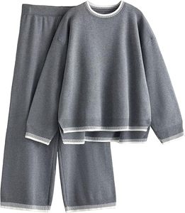 Ensemble de chandail à jambes larges en tricot à taille élastique élégant, respirant, écologique et extensible, nouvelle collection automne-hiver pour femmes - Product Image 5