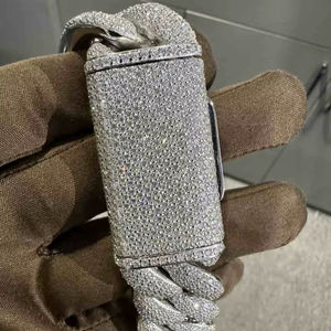 Bracelet en argent sterling 925 avec moissanite VVS, 24 mm, 8 pouces, plaqué or blanc - Product Image 1