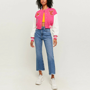 Chaqueta Varsity Corta de Forro Polar con Estampado Personalizado 2025, Chaqueta de Béisbol Vintage con Letras, Transpirable, Cálida para Invierno, para Mujer - Product Image 1