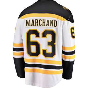 Maillot de hockey sur glace personnalisé, uniforme d'équipe professionnelle, noir, blanc, or, rayé, Marchand 63, Pastrnak 88, haut athlétique personnalisé - Product Image 1