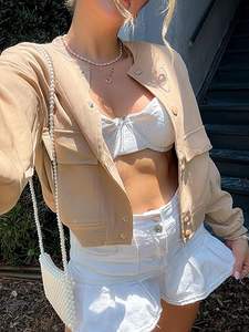 Chaqueta Bomber Varsity Personalizada, Ecológica, Transpirable, de Spandex para Mujer, Informal, con Botones, Ligera, de Moda Otoñal, de Piel de Oveja Regular - Product Image 3