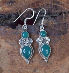 Green <b>Onyx</b> Sterling Silver Hook <b>Earrings</b> Handmade Elegant Gemstone Jewelry Gift For Women - Product Image 2