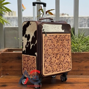 High Quality Luxury Latest Designed Hand Tooled Leather Wheel Trolley <b>Suitcase</b> Business Travel Luggage Multi-functional <b>Suitcase</b> - Product Image 1