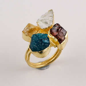 แหวนเงินสเตอร์ลิง925แข็งสีนีออนอะพาไทต์ธรรมชาติซิทรีนพลอยสีฟ้าโกเมนเครื่องประดับชุบทองอัญมณีดิบเครื่องประดับชั้นดี - Product Image 3