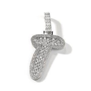 Alta calidad VVS Moissanite Iced Out Diamantes completos Letra Nombre inicial T Joyería Personalizada Buena calidad Colgantes de encanto personalizados - Product Image 1