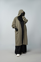 Abaya Premium Kaki Faite à la Main en Polaire avec Fermeture Éclair pour Femme, Robe Islamique Modeste Longue jusqu'aux Chevilles à Manches Longues pour Mariage, Hiver et Automne