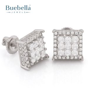 S925 Sterling Silver 14K Gold Coating Boucles d'oreilles en diamant de luxe Double rangée de clous ronds pour hommes - Product Image 2