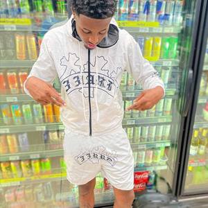 Conjunto corto de dos piezas unisex, chándal personalizado para hombre, chaqueta cortavientos reflectante, chándales, ropa de calle de nailon estampada para invierno - Product Image 2