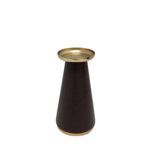 Set of 2 Iron Wood & Leather <b>Candle</b> <b>Pillar</b> Holder Brown & Gold Colour <b>Small</b> Size <b>Candle</b> Holder for Wedding Decoration - Product Image 1
