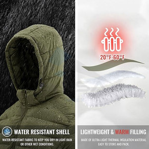 Veste matelassée légère pour homme avec capuche détachable Manteau d'hiver isolé résistant à l'eau avec poignets élastiques, ourlet réglable - Product Image 3