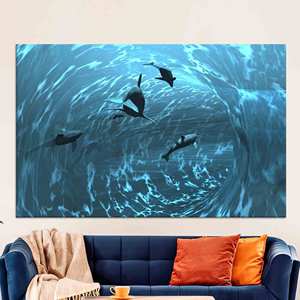 ภาพพิมพ์ปลา 3 มิติ สีน้ำเงินบนผ้าแคนวาส: ของตกแต่งตู้ปลาสไตล์ป๊อปอาร์ต, ผ้าแคนวาสแบบห่อ - Product Image 1