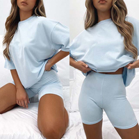 Ensemble de survêtement d'été 2 pièces pour femmes personnalisées ensemble de vêtements t-shirt et short décontractés ensembles de vêtements 100% coton uni surdimensionné pour femmes
