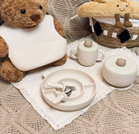 Ensemble d'alimentation pour bébé en silicone en gros, sans BPA, étanche, écologique, avec assiette à compartiments, bol, bavoir, cuillère, fourchette et tasse